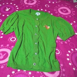 Unique Vintage Apple Green Peach Patch Cardigan Style Top Size M/L